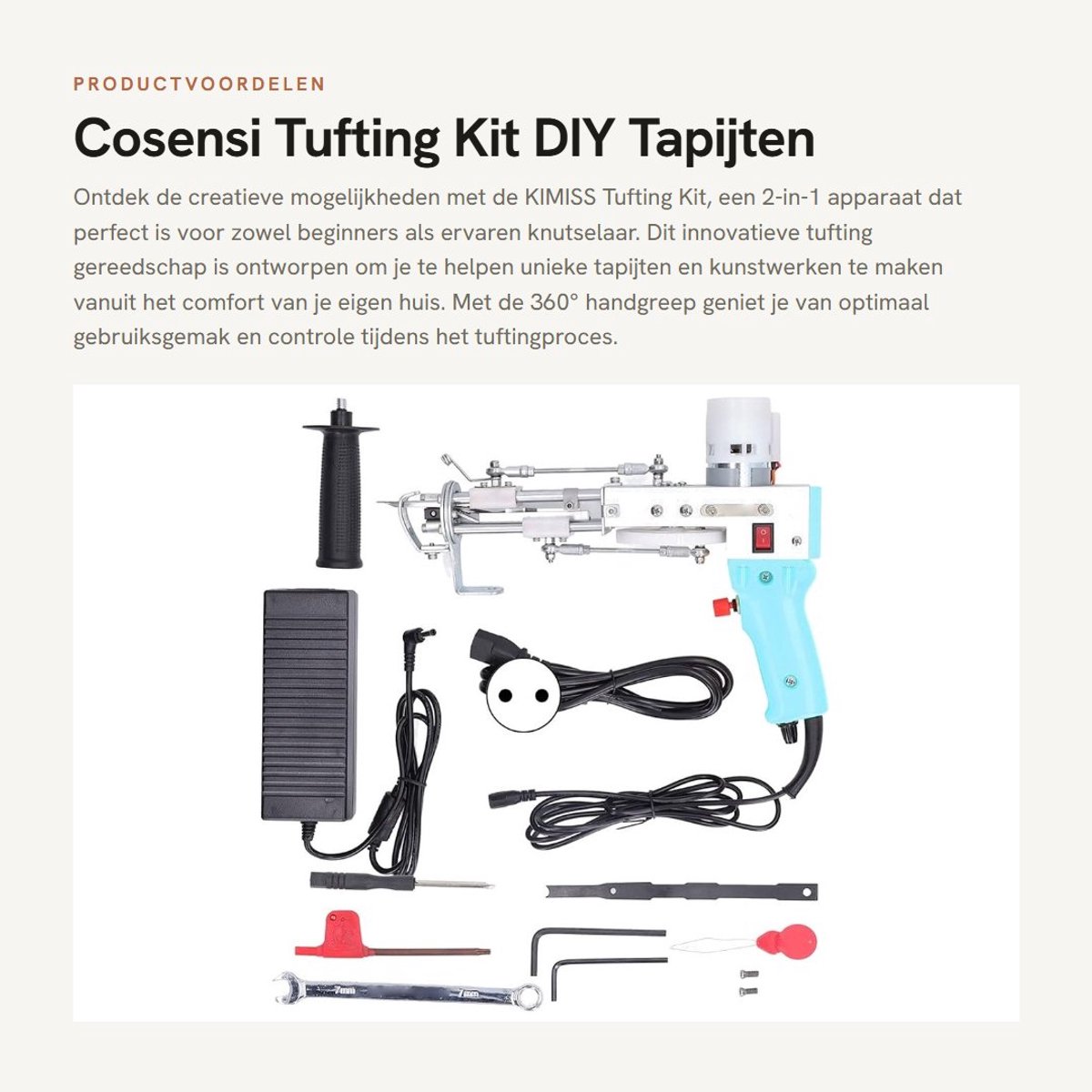 Dailygoods- Tufting Kit 2-in-1 - Accu - 360° Handgreep - Veiligheidsfunctie - DIY Breien - Creatieve Mat - Tapijt Tuftmachine