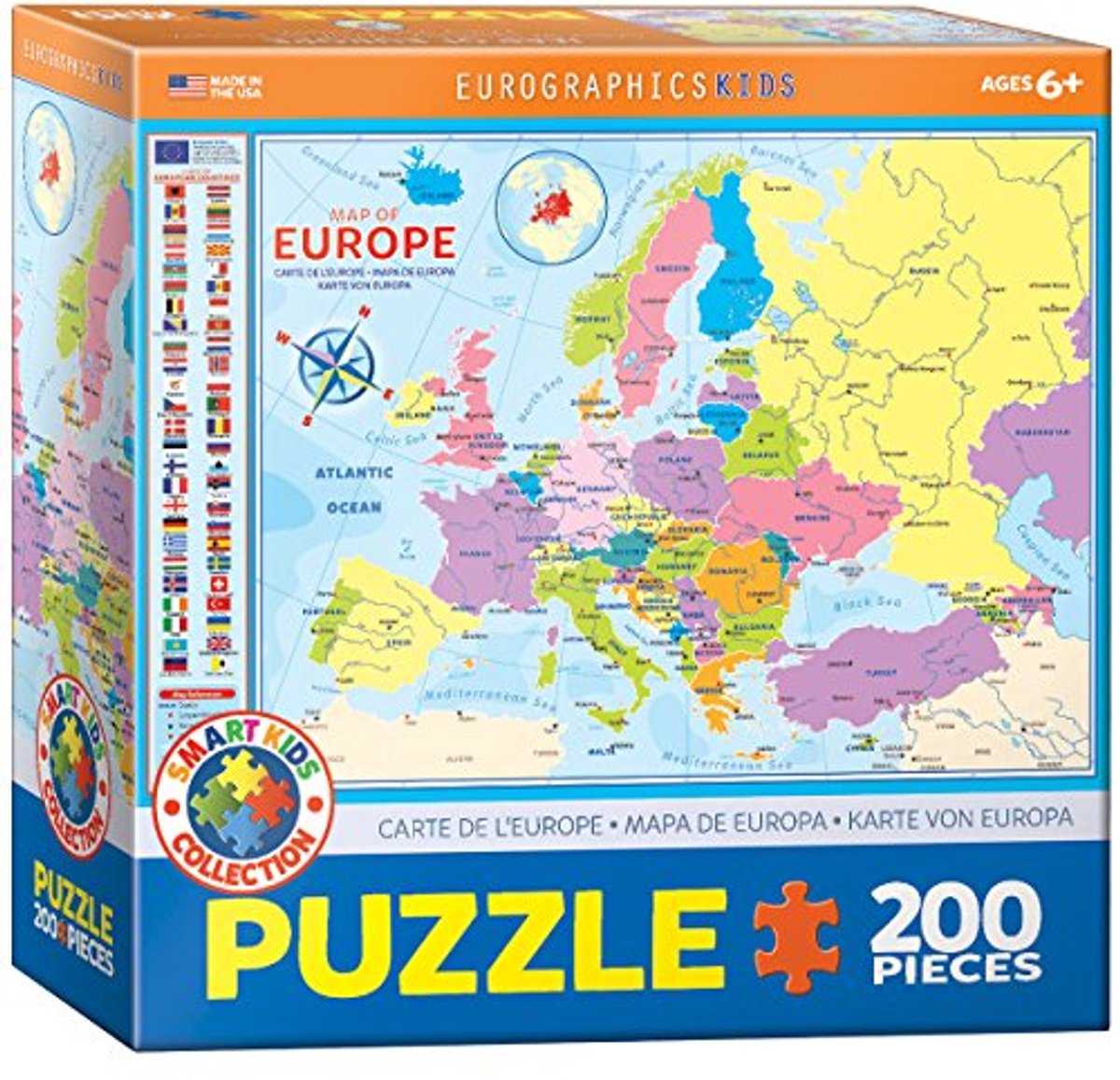 Europa Puzzel - Wereldkaart - Educatief Spel - 200 Stukjes - 13 x 19 Inch - Diverse Kleuren
