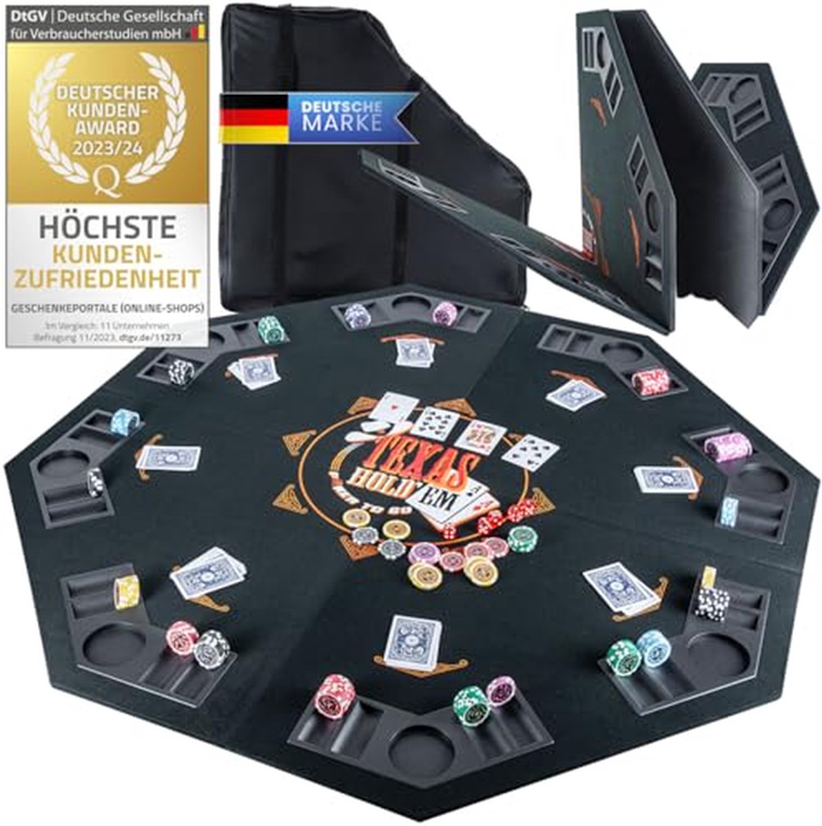 Pokertafel Onderlegger - Speelmat Tafel - Spelavonden Organiseren - Met 8 Drankhouders - 120x120 cm - Zwart