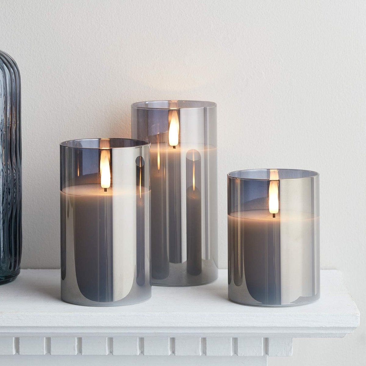 Decoratieve Kaarsen - Vlamloze Set - Sfeerverlichting Thuis - Echt Wax & Glas - 3 Maten - Ivoorkleurig