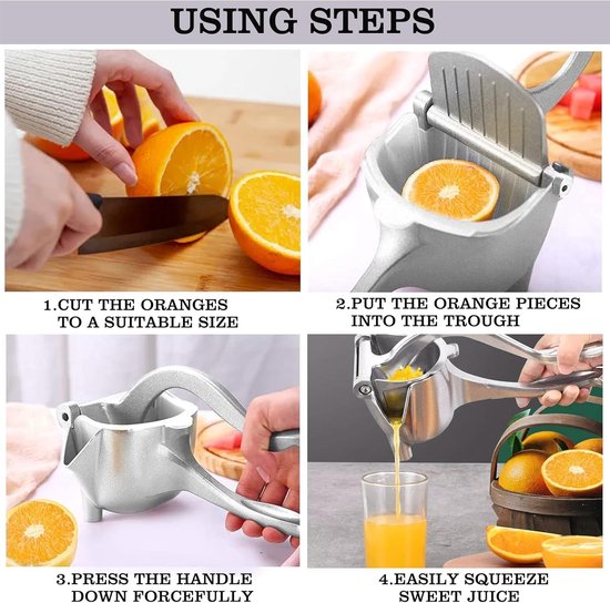 Citruspers - Citroenpers - Aluminiumlegering - Limoenpers - Sinaasappel juicer - Handpers - Handmatige Fruitpers - Handcitruspers - Citrusknijper - Geschikt voor keuken, bar, picknick in de buitenlucht - 21*11*10cm - Zilver — afbeelding 5
