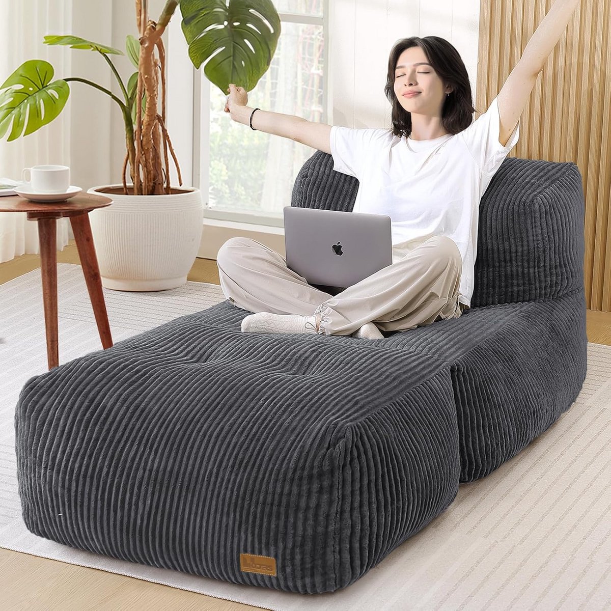 Grote Zitzak - Loungestoel Sofa - Ontspannen Zitten - Traagschuim Vulling - 159 x 81 x 66 cm - Donkergrijs