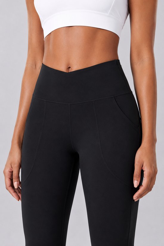 SparkNine Vivaflow flare broek dames - stijlvol V-design - S - zwart - ademend met uitlopende pijpen - sneldrogend & ademend - stretch van Merkloos — afbeelding 5