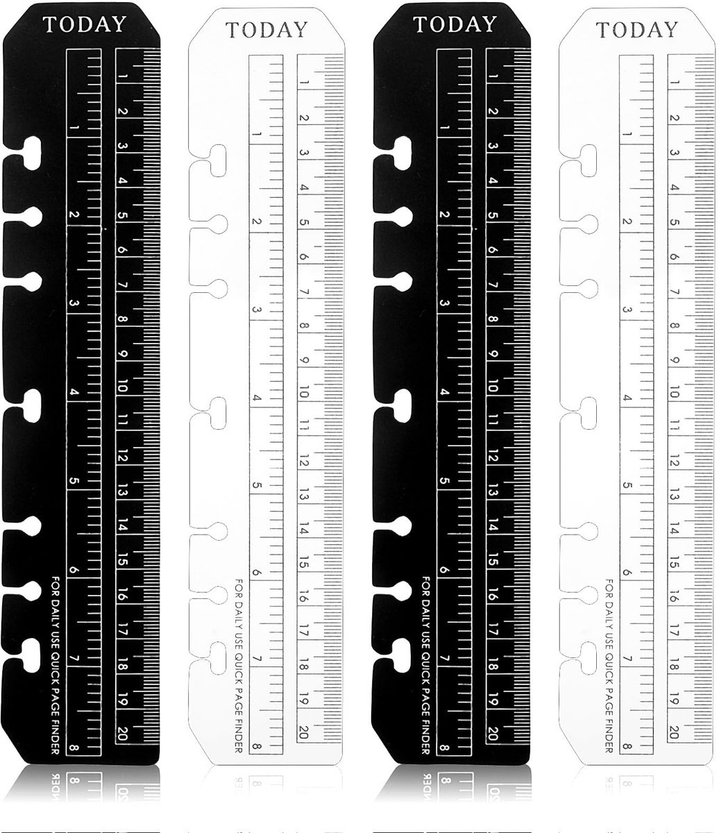 Dailygoods- Bladwijzers Set van 4 - Bladwijzerliniaal PVC - A5 Formaat - Zwart/Transparant - 22 cm Lengte - 4 cm Breedte - Liniaal