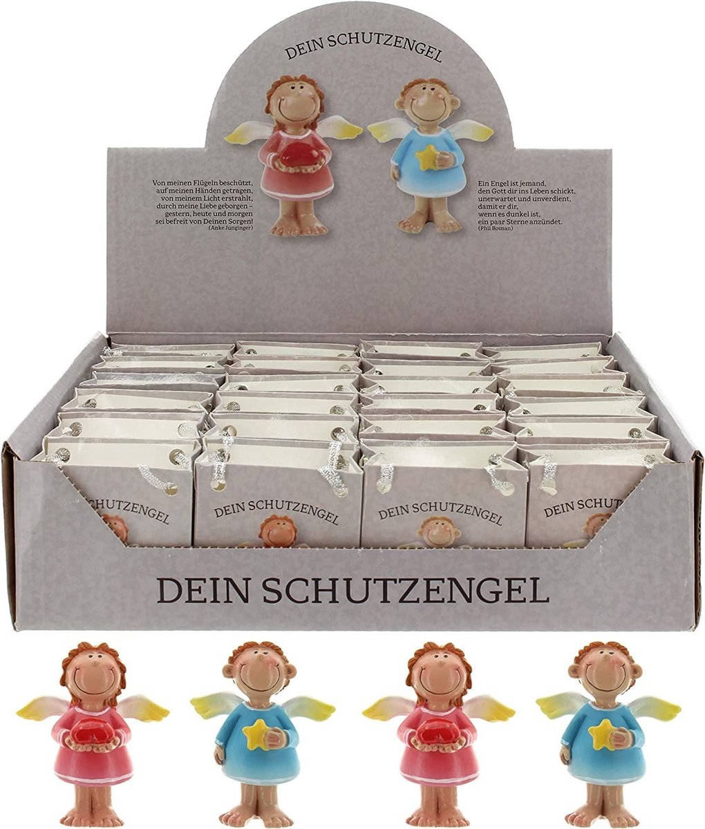 Dailygoods- Beschermengel Set van 24 - Geluksbrenger - Raamhanger - Gastgeschenk - Handbeschilderd - In geschenkzakje met spreuk - Engel