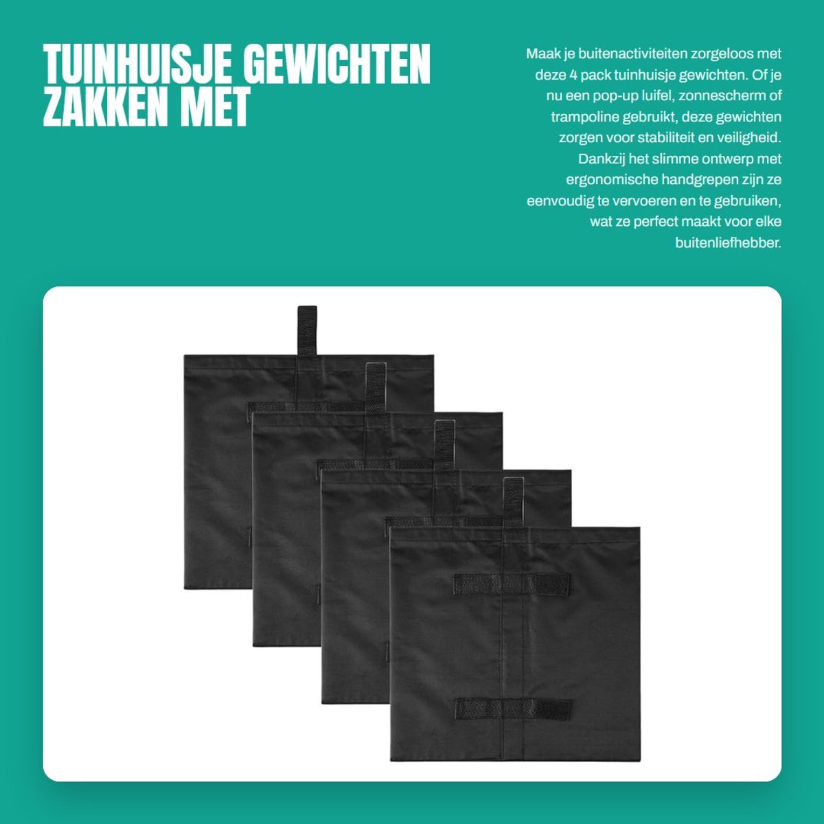 Dailygoods- Tuinhuisje Gewichten 4-pack - Zandgewichtenzakken - Ergonomische Handgrepen - Waterdicht - 800D Oxford - 34x33 cm - Gewichtzakken