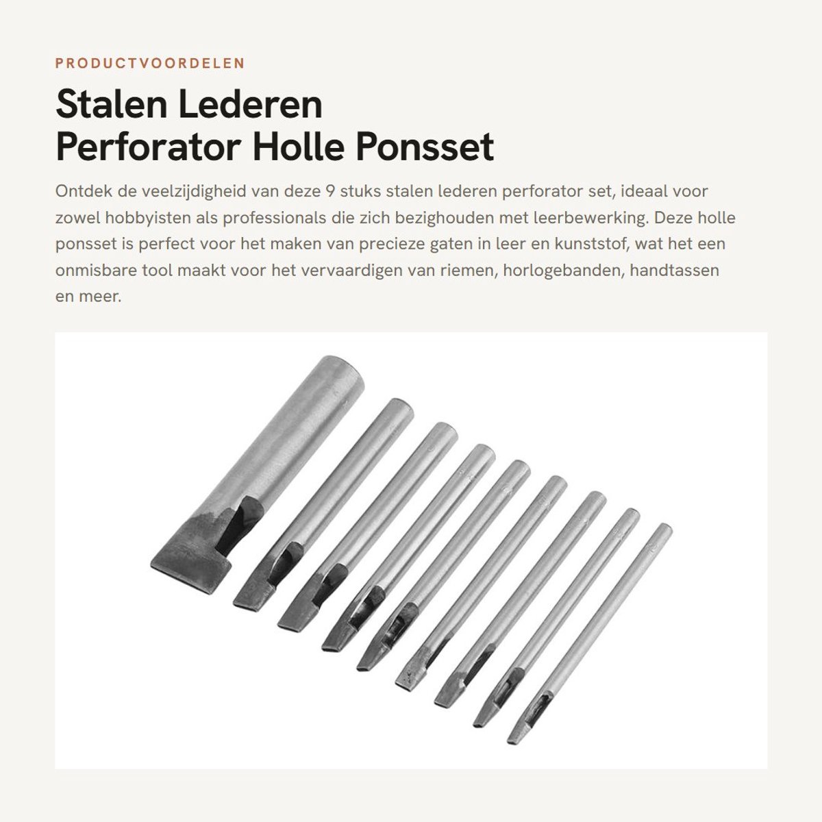 Dailygoods- Perforator 9 Stuks - Lederen Holle Ponsset - Koolstofstaal - Precisie Gaten - Doe-het-zelf Tool - Duurzaam en Efficiënt - Pons
