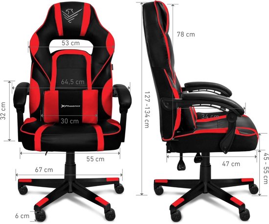 Gaming Stoel - Bureaustoel PC Stoel - Comfortabel Gamen - Verstelbare Rugleuning - 77 x 64 x 77 cm - Rood — afbeelding 2