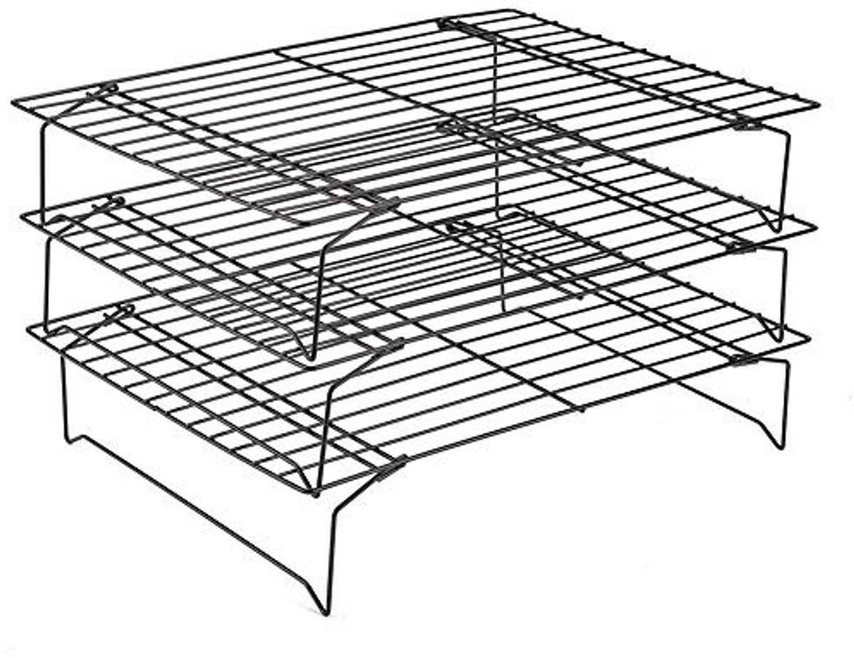 Dailygoods- Koelrek 3-laags - Roestvrij staal - Stapelbaar - Voor koekjes/brood - 34 x 24,5 x 19,5 cm - Goede luchtcirculatie - Koelrekje