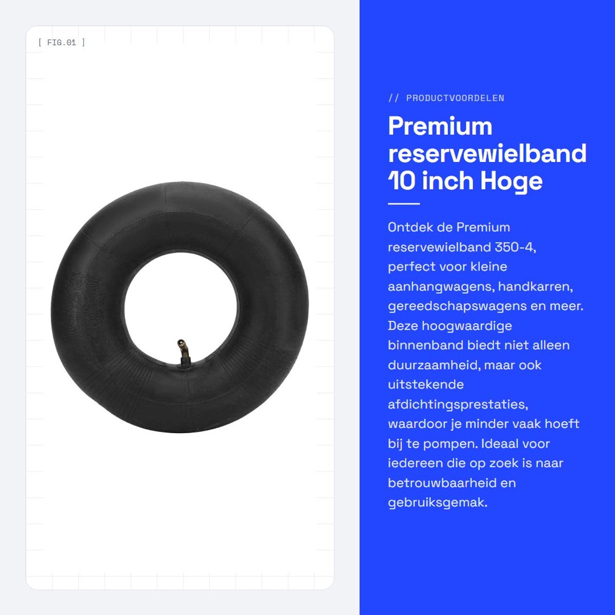 Dailygoods- Reservewielband 10 inch - Binnenband 350-4 - Rubber - Hoge taaiheid - Afdichtingsprestaties - Geschikt voor handkarren/karren