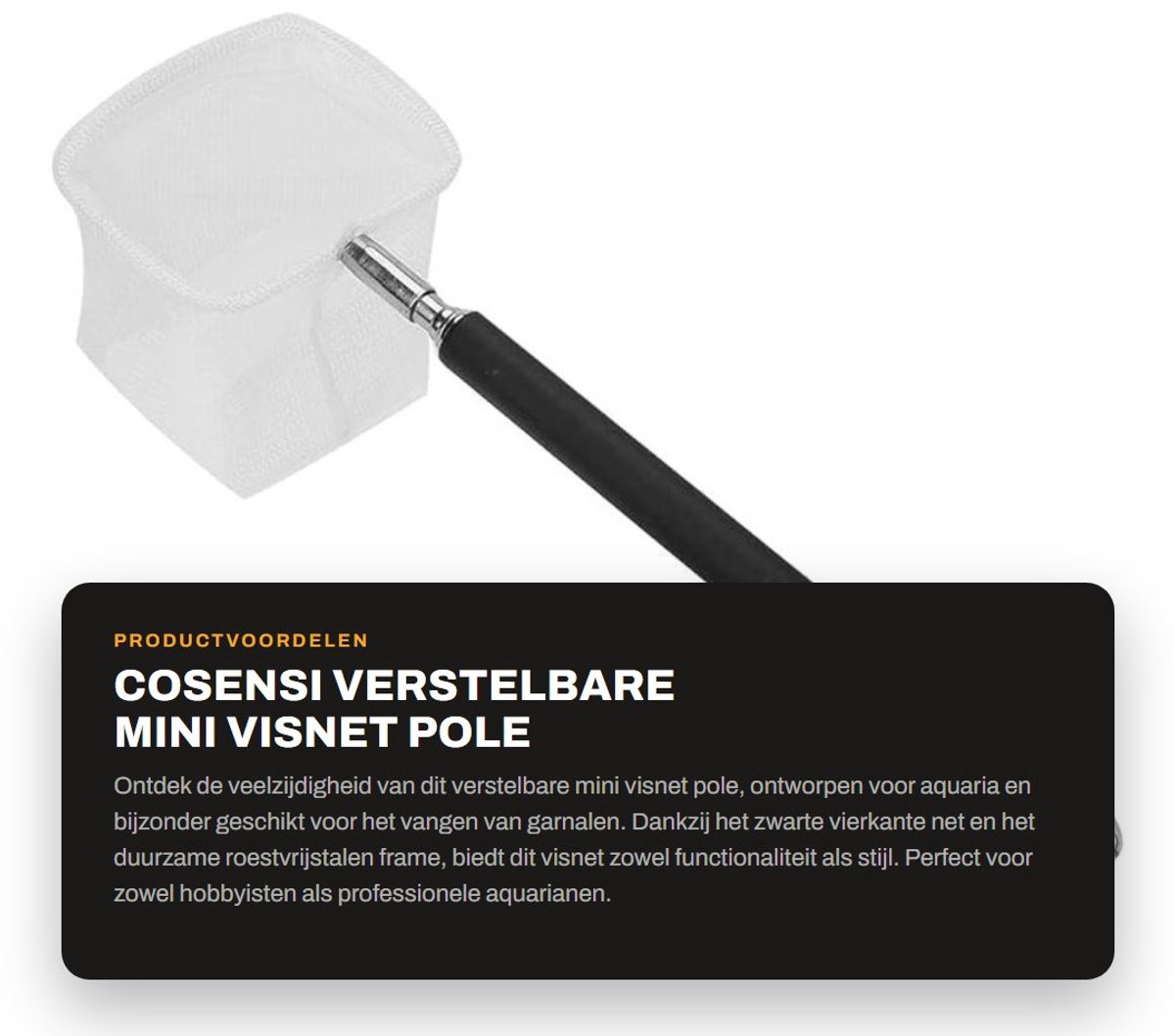 Dailygoods- Visnet Verstelbaar - Mini Visnet - Aquarium Visnet - Zwarte Mesh - Huishoudelijk Gereedschap - Kwaliteit en Functionaliteit - Aquariumnet