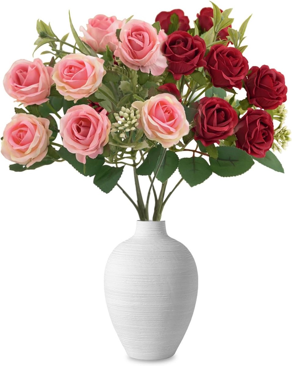 Kunstrozen Boeket - Neprozen Zijden Bloemen - Decoratie Thuis - Als Echt - 31 cm Hoog - Ro
