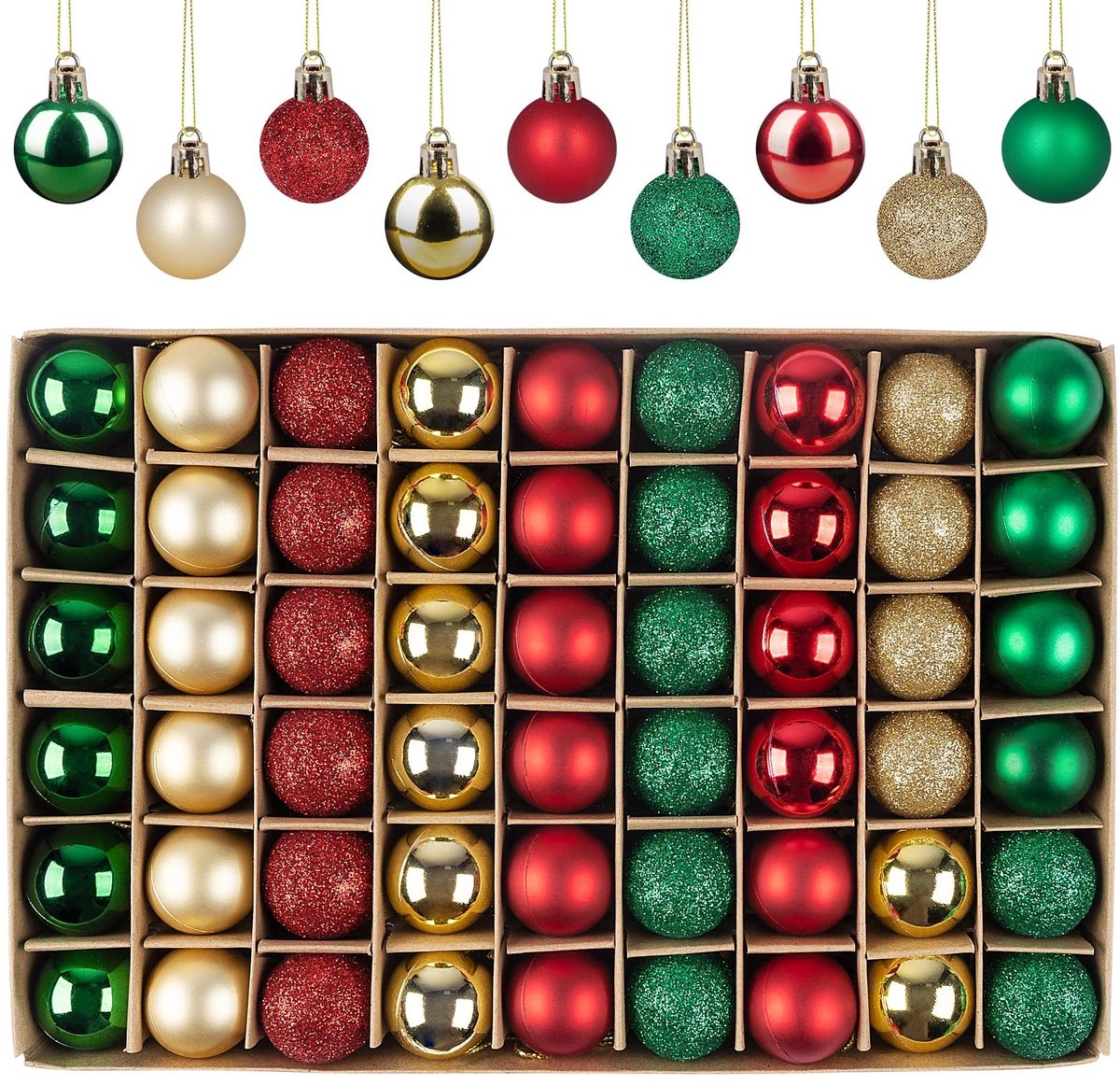 Dailygoods- Kerstballen 54 Stuks - Mini-Ballen Ornamenten - Onbreekbaar - Glitter/Matt/Glanzend - Lichtgewicht - Vrolijke Kerstdecoratie - Kerstversiering