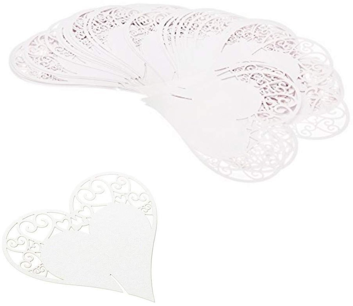 Dailygoods- Plaatskaart 50 Stuks - Hartvorm - Parelmoerpapier - Tafel Decoratie - Feestdecoraties - Cadeau-tags - Afmetingen 8.5 x 8 cm - Tafelkaart