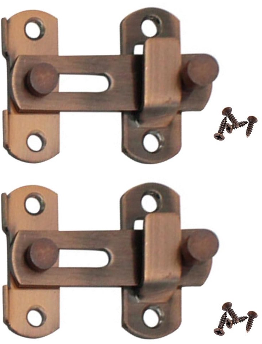 Latch schuifdeurslot met klikvergrendeling en schroeven voor deuren en kasten - Vintage Rode Messing Afwerking