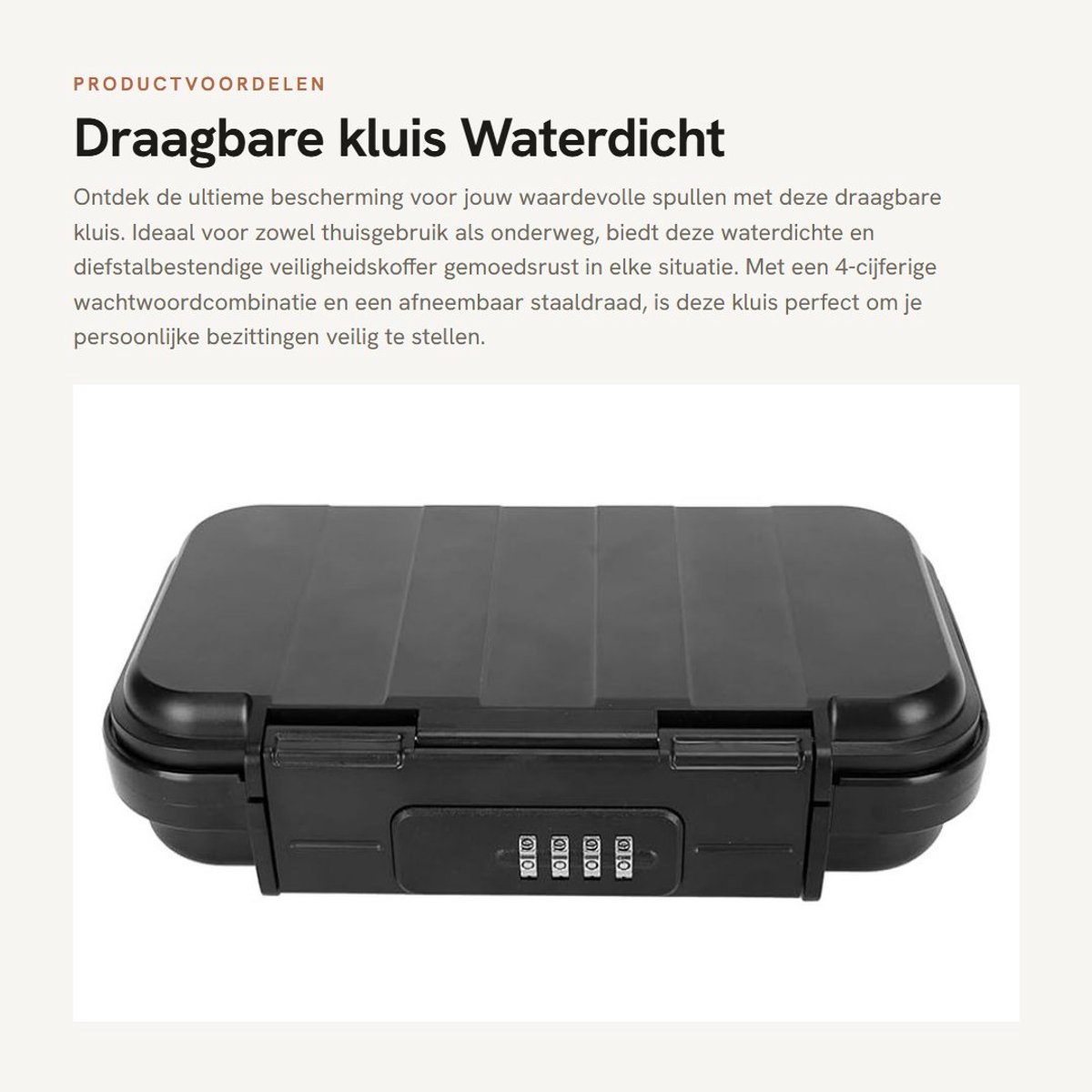 Dailygoods- Draagbare Kluis - 4-cijferige Wachtwoordcombinatie - Waterdicht - Diefstalbestendig - Reiskluis - Afneembaar Staaldraad - Veiligheidskoffer