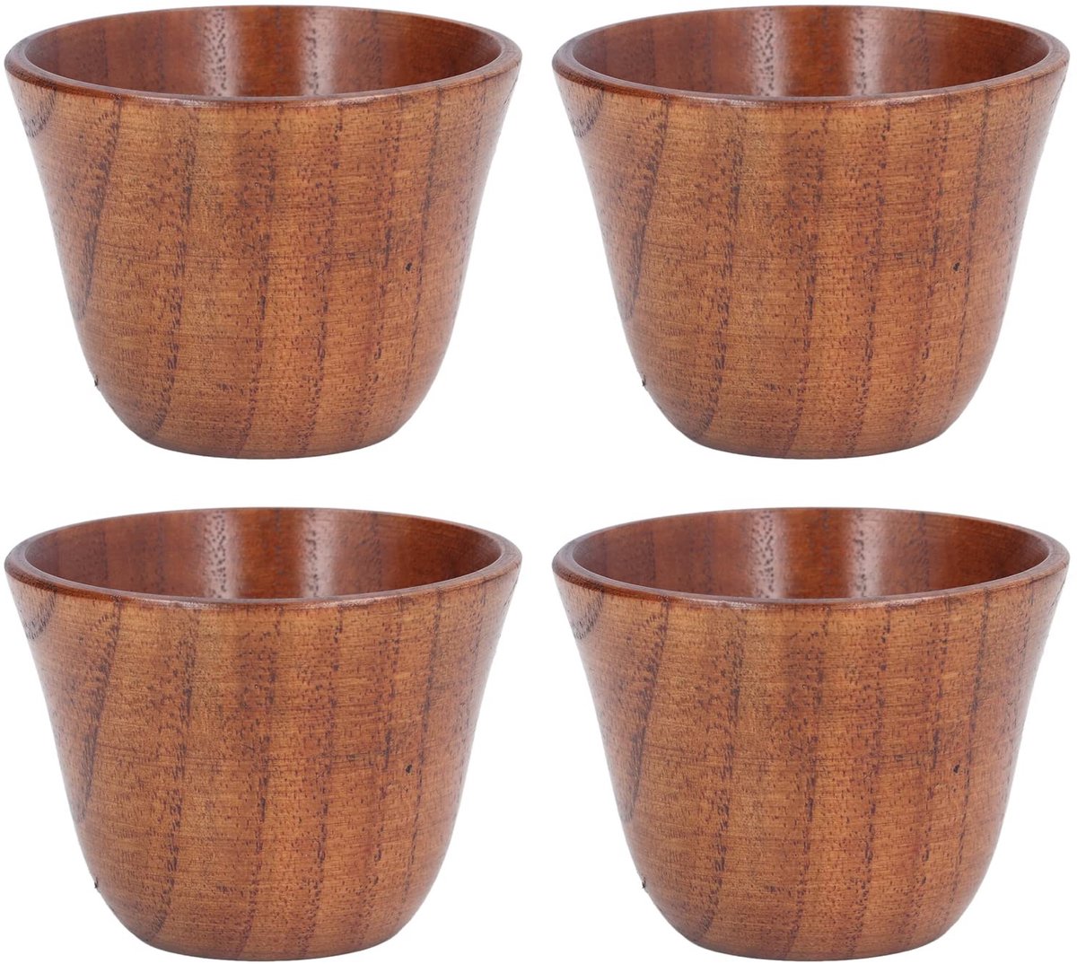Dailygoods- Houten Bekers 4 Stuks - 75 ml - Japanse Theekopjes - Retro Jujubemok - Hittebestendig - Veilig Materiaal