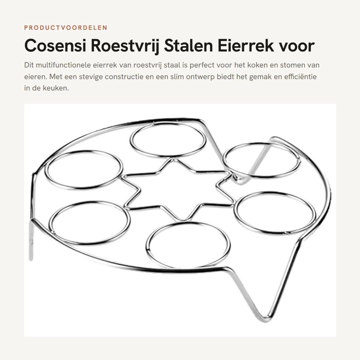 Dailygoods- Eierrek Roestvrij Staal - Multifunctionele Kookhouder - Stoomrek - Koelrek - Hittebestendig - Afmetingen 17,5 x 4,5 x 4,5 cm
