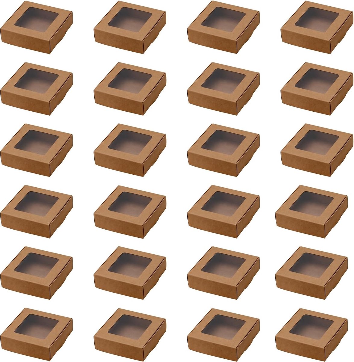 Dailygoods- Cadeaubox 24 Stuks - Kraft Papier - Transparante Venster - Geschikt voor Feesten - Professionele Uiterlijk - 10.5x10.5x3cm - Cadeauverpakking