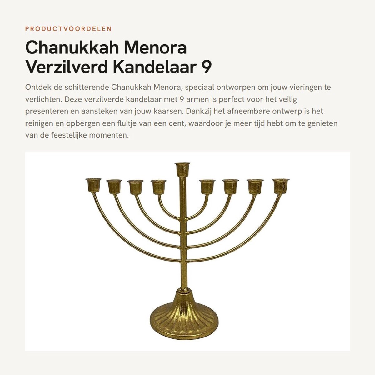 Dailygoods- Menora 9 armen - Kandelaar voor Chanukka - Vintage ijzerconstructie - Goudkleurige afwerking - Afneembaar ontwerp - Veilig en stabiel