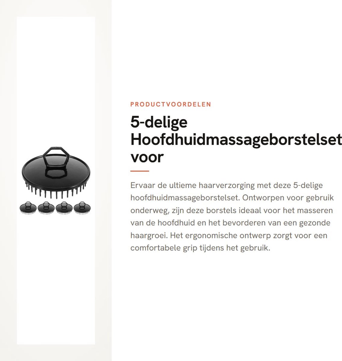 Dailygoods- Hoofdhuidmassageapparaat 5-delig - Peelingborstel - Antistatische Haarborstel - Kunststof - Ergonomisch - Zacht voor Hoofdhuid