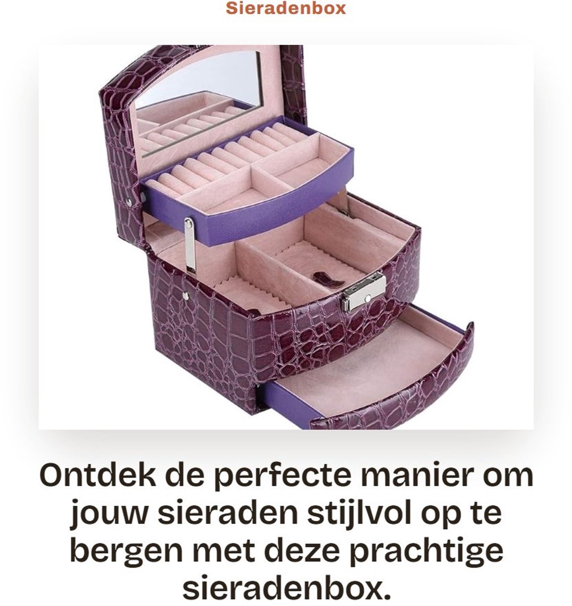 Dailygoods- Sieradenbox - 3 Lagen - PU + Spiegel - Multifunctioneel - Voor Ringen/Earrings/Horloges - Stijlvol Ontwerp - Juwelendoos
