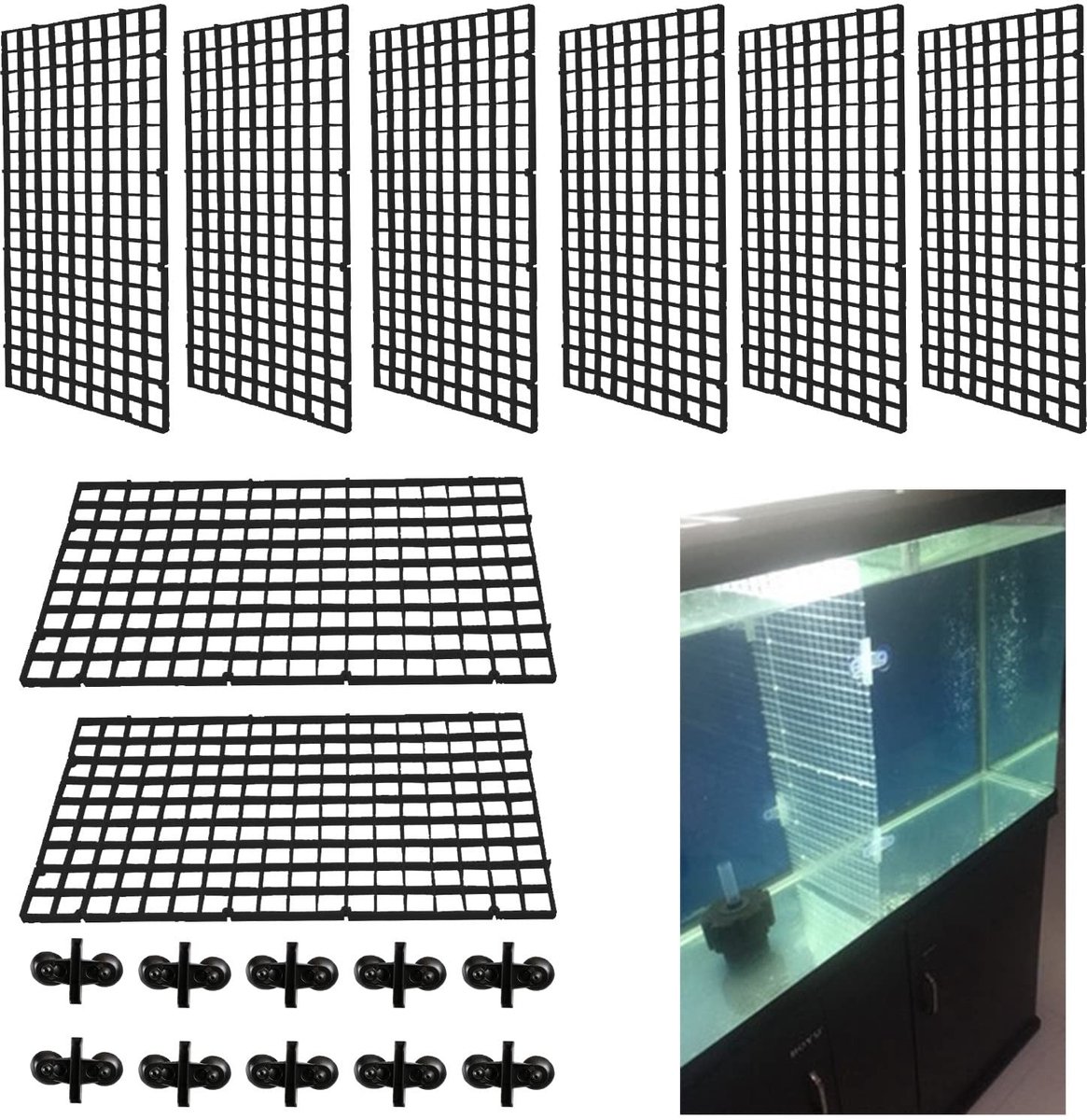 Dailygoods- Aquariumverdeler 8 Stuks - Kunststof - Voor het Scheiden van Vissen - 8 Zuignappen - Gebruiksvriendelijk - Verhoogt Overlevingskans Jonge Vissen - Tankscheider