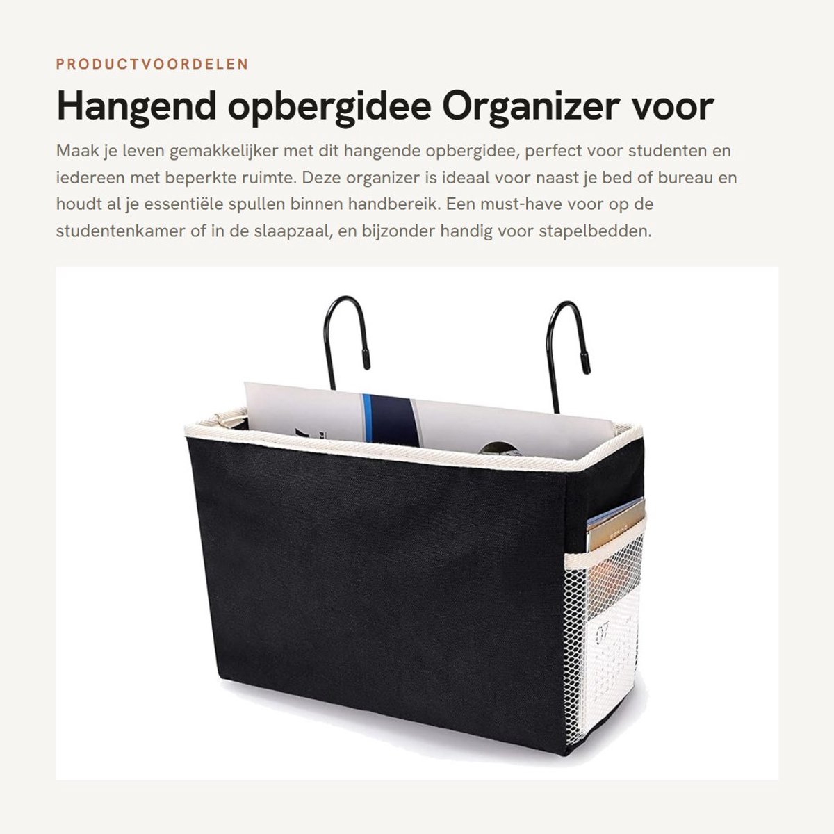 Dailygoods- Opbergidee met hoofdvak - Hangende Organizer - Bed Opbergzak - Ruimtebesparend - Zwart - 28 x 10 x 19 cm