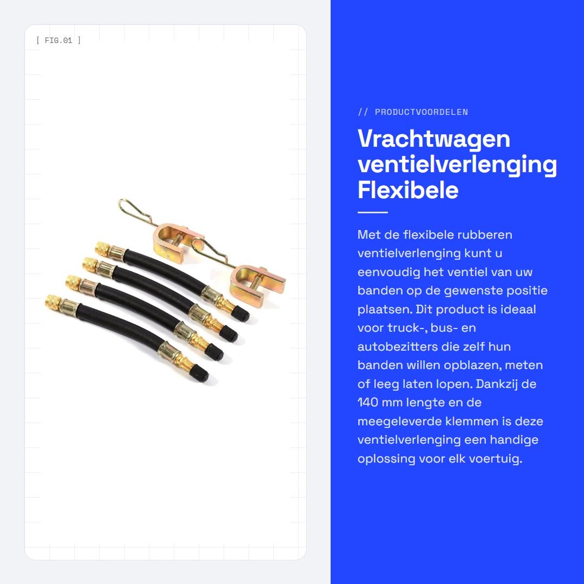 Dailygoods- Ventielverlenging Flexibel 140 mm - Bandventielverlenging - Klemmen - Vervangingsadapter - Geschikt voor Auto's - Robuust en Betrouwbaar - Bandadapter