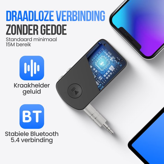 Strex Bluetooth Receiver Auto AUX - 3.5mm Adapter met Handsfree Bellen - BT 5.4 - Bluetooth Ontvanger