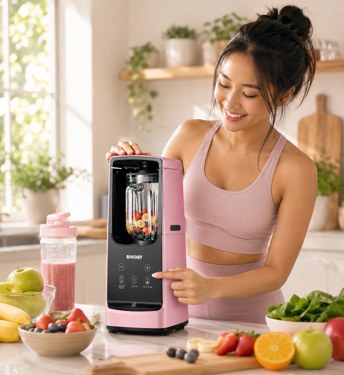 BioChef Astro Vacuum Blender – Smoothie Maker – Roze – 1000W – 1 L