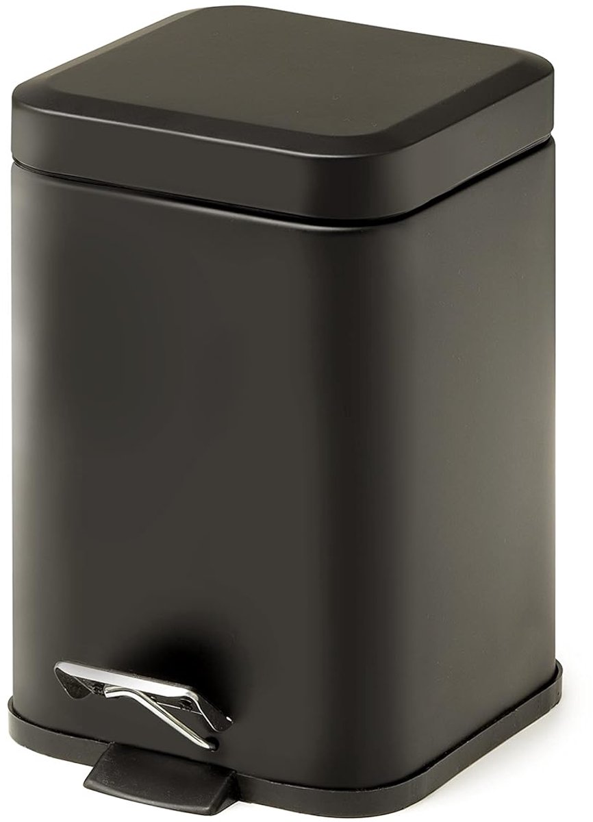 Badkamer Afvalbak - Prullenbak Klein - Afval Opruimen - Soft Close Mechanisme - 3 Liter - Mat Zwart