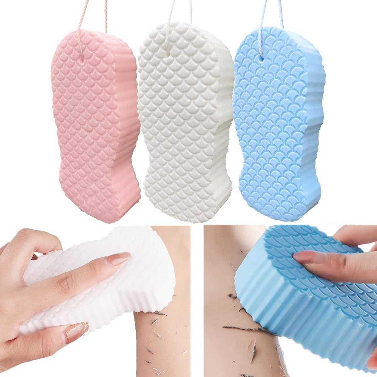 Dailygoods- Badspons 3 Stuks - Exfoliërende Spons - Scrubspons - Dode Huid Verwijderen - Zachte Badspons - Antibacterieel