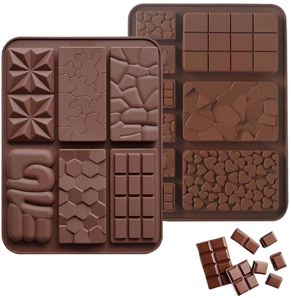Dailygoods- Chocoladevormen 2 stuks - Voedselveilige Siliconen - BPA-vrij - Antiaanbak - Herbruikbaar - Duurzaam - Geschikt voor oven/magnetron/vriezer - Siliconen Vormen