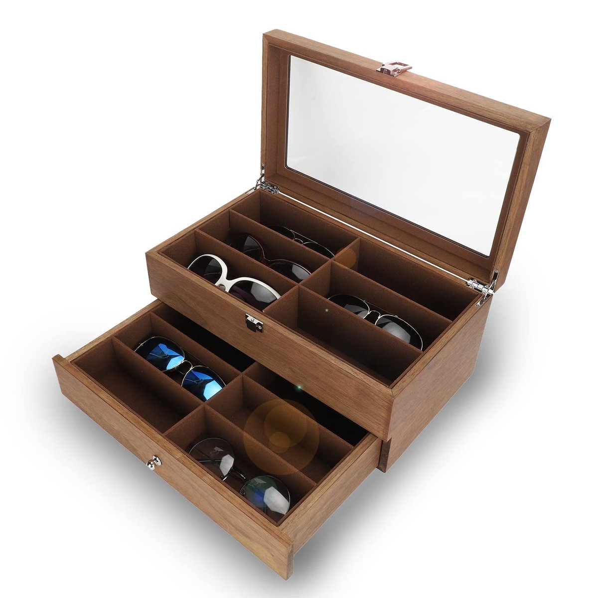 Dailygoods- Brillendoos Slijtvaste Comfortabele - Houten Brillenkoker - 12 Sleuven - Decoratie - Opbergbox voor Brillen - Duurzaam Materiaal