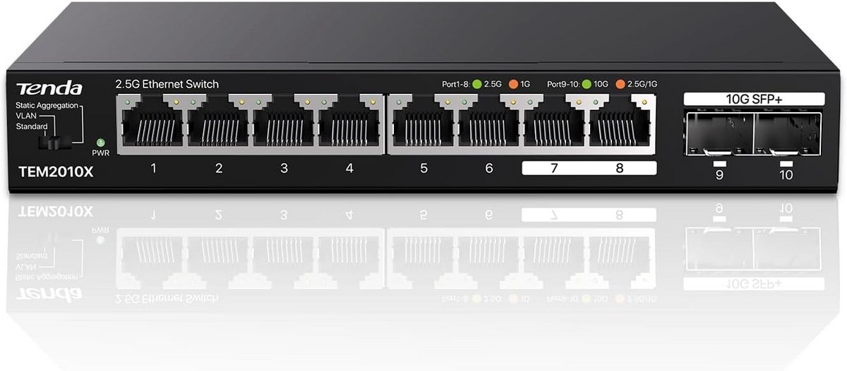 Netwerk Switch - Multi-Gigabit Hub - Hoge Snelheid Internet - 10 Poorten 2.5G 10G - 80 Gbit/s Capaciteit - Zwart
