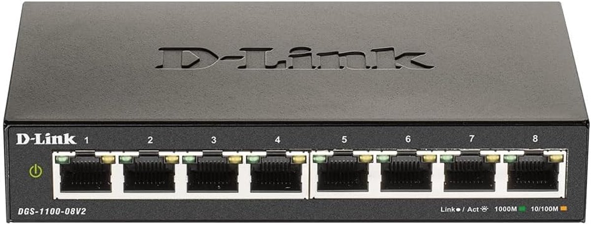 Netwerk Switch - Gigabit Hub - Internet Verbinding - Energiezuinig - 8 Poorten - Zwart