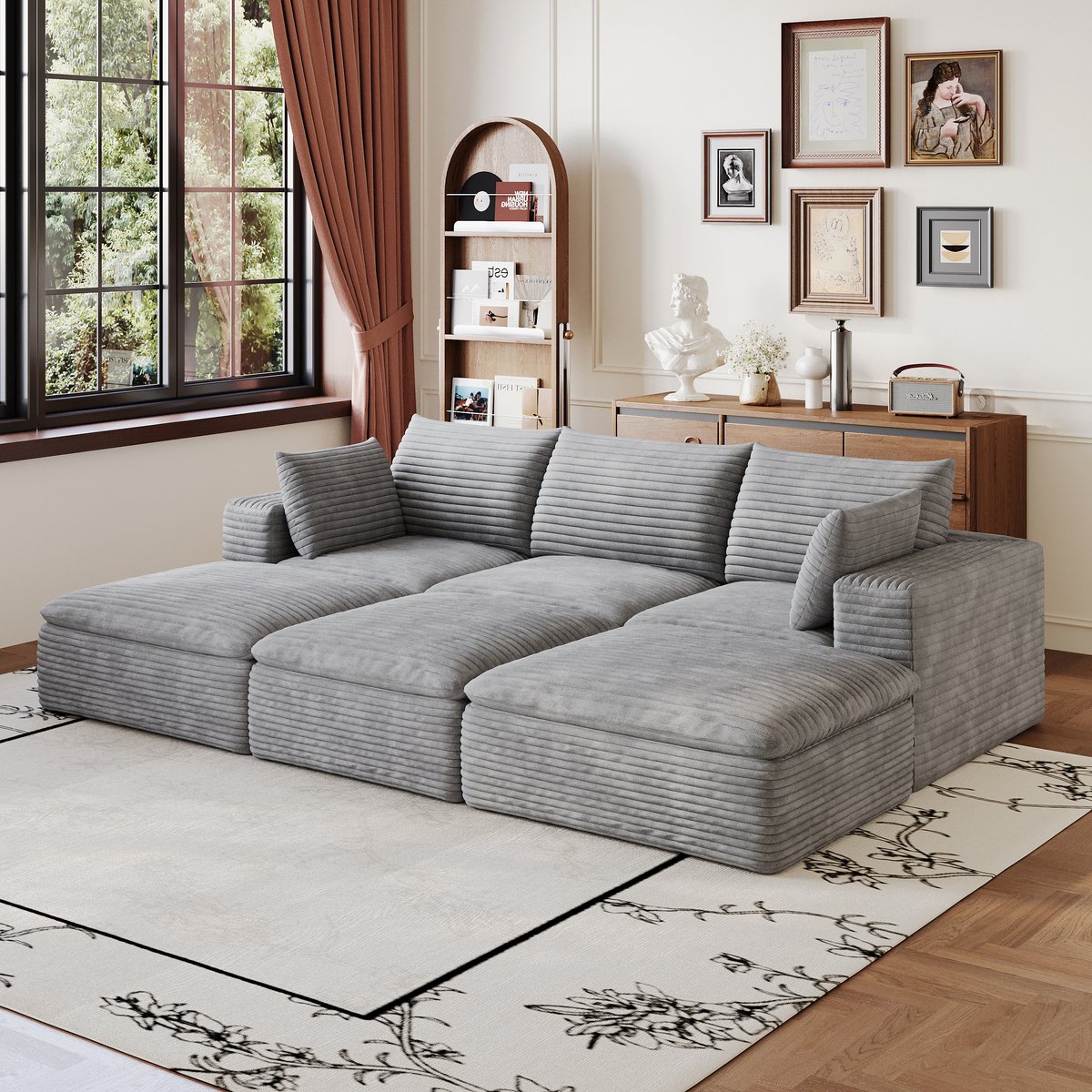MIVRAY Hoekbank 260 cm - Modulair Dubbel Laags Comfort Zonder Montage - Voor Woonkamer En Slaapkamer - Stof Grijs