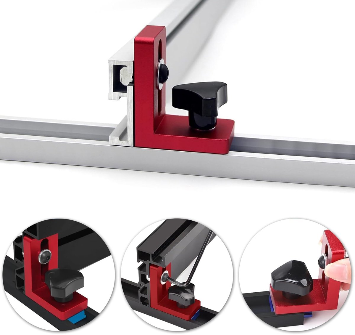 Dailygoods- Geleiderailstop 2 Stuks - T-Rail Geleiderailstop - Verstekrailstop - Houtbewerking - Aluminiumlegering - Slijtvast en Corrosiebestendig - Railstop