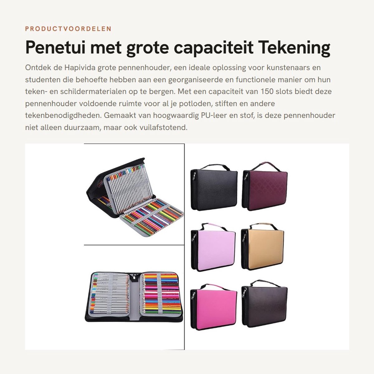 Dailygoods- Pennenzak Hoge Capaciteit - Etui Meisjes/Jongens - 150 Sleuven - PU-Leer/Stof - Draagbaar - Organizer voor Potloden