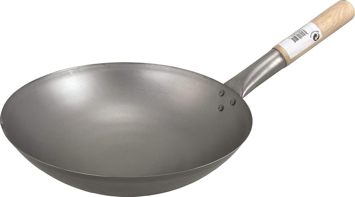 Aziatische ijzeren pan - Wok pan - Roerbakken en braden - Met houten handvat - Ø 30 cm - Zwart