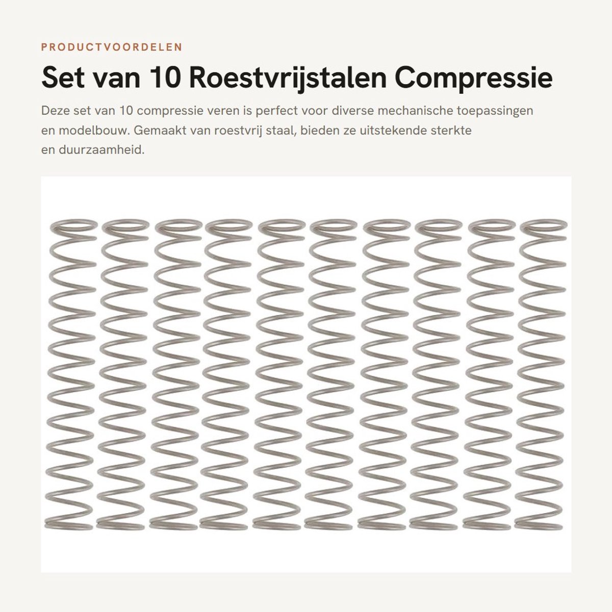Dailygoods- Compressieveren 10x - Duurzaam Roestvrij Staal - Precisiegrootte 50mm - Buitendiameter 8mm - Draaddikte 0,8mm - Betrouwbare Prestaties - Veren