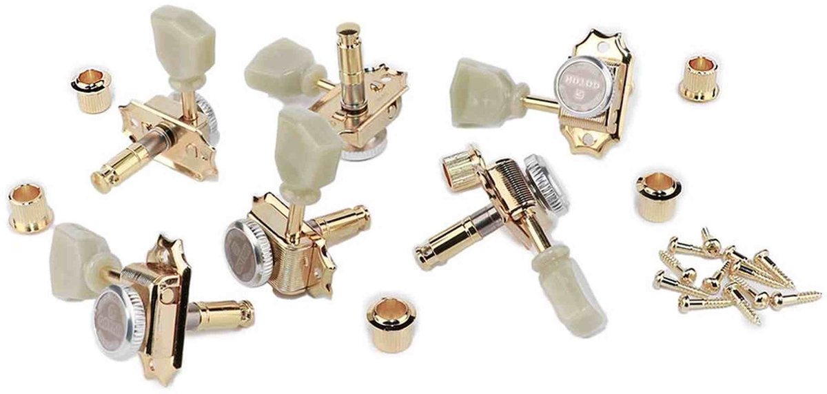 Gotoh SD-90-MGTGG machine heads for guitar, 3x left+3x right, ratio 1:15, magnum lock, keystone button, gold
