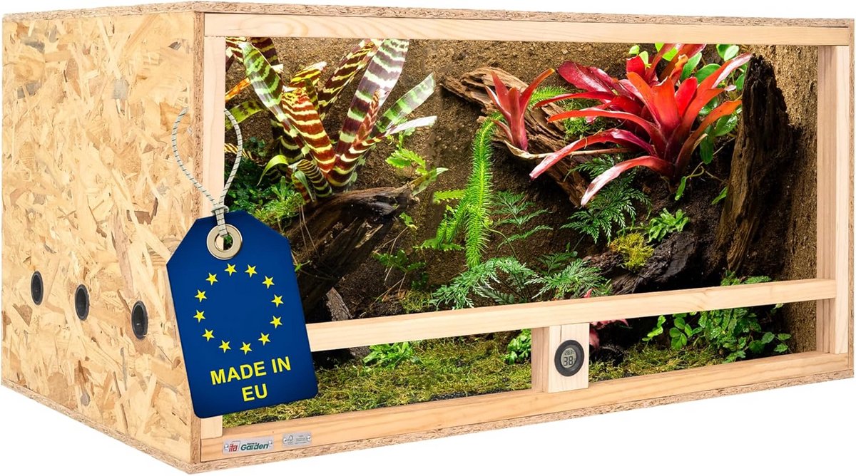 Houten Terrarium - Reptielen Verblijf - Dieren Huisvesten - Ingenbouwd Hygrometer - 100x60x50cm - Houtkleur