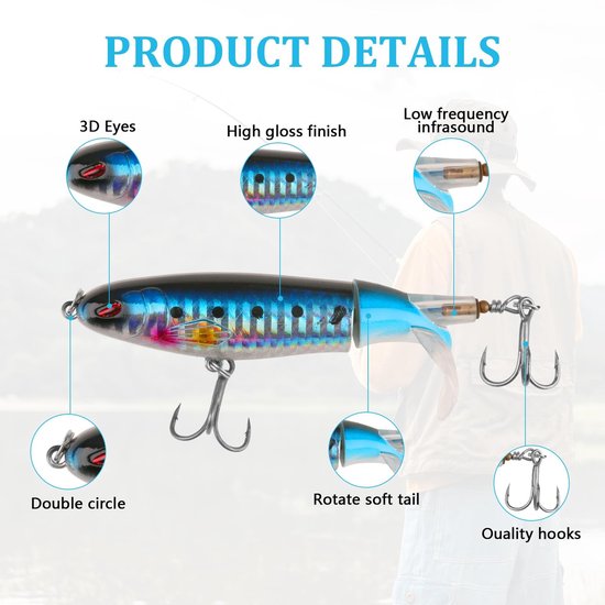 Dailygoods- Topwater Visaas - 3 Stuks - Perfect Aas voor Grote Roofvissen - Snoekbaars/Meerval/Baars - Robuuste Scharnieren - Hoge Breukvastheid 20 lbs - Oppervlakteaas van Dailygoods — afbeelding 3