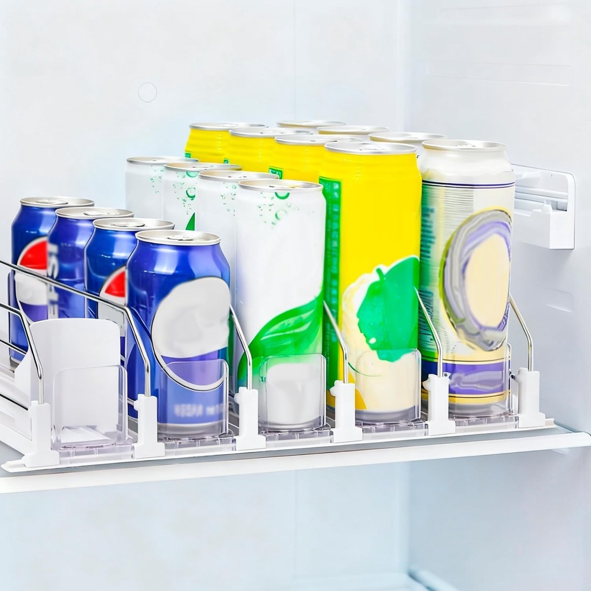 Dailygoods- Drank Organizer Verstelbaar - Drankhouder Auto - Drankhouder Zwembad - Automatische Pusher Glide - 6 Rijen - Wit ABS