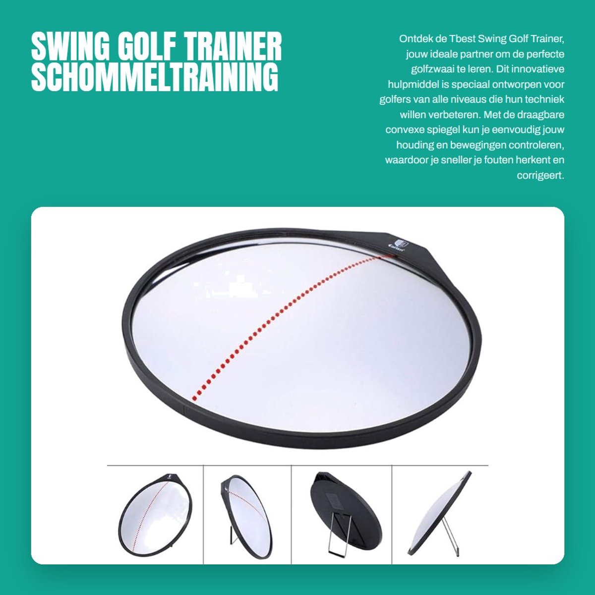 Dailygoods- Golftrainer met Draagbare Spiegel - Convexe Spiegel 360 Graden - Groothoekspiegel - Verstelbare Hoek - Verbetering voor Beginners - Golfspiegel