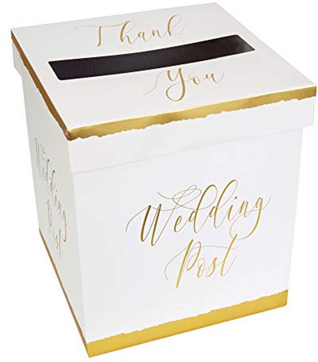 Kaarten brievenbus - Gouden postdoos - Bruiloft berichten - Gouden folie details - 21 x 25 x 25 cm