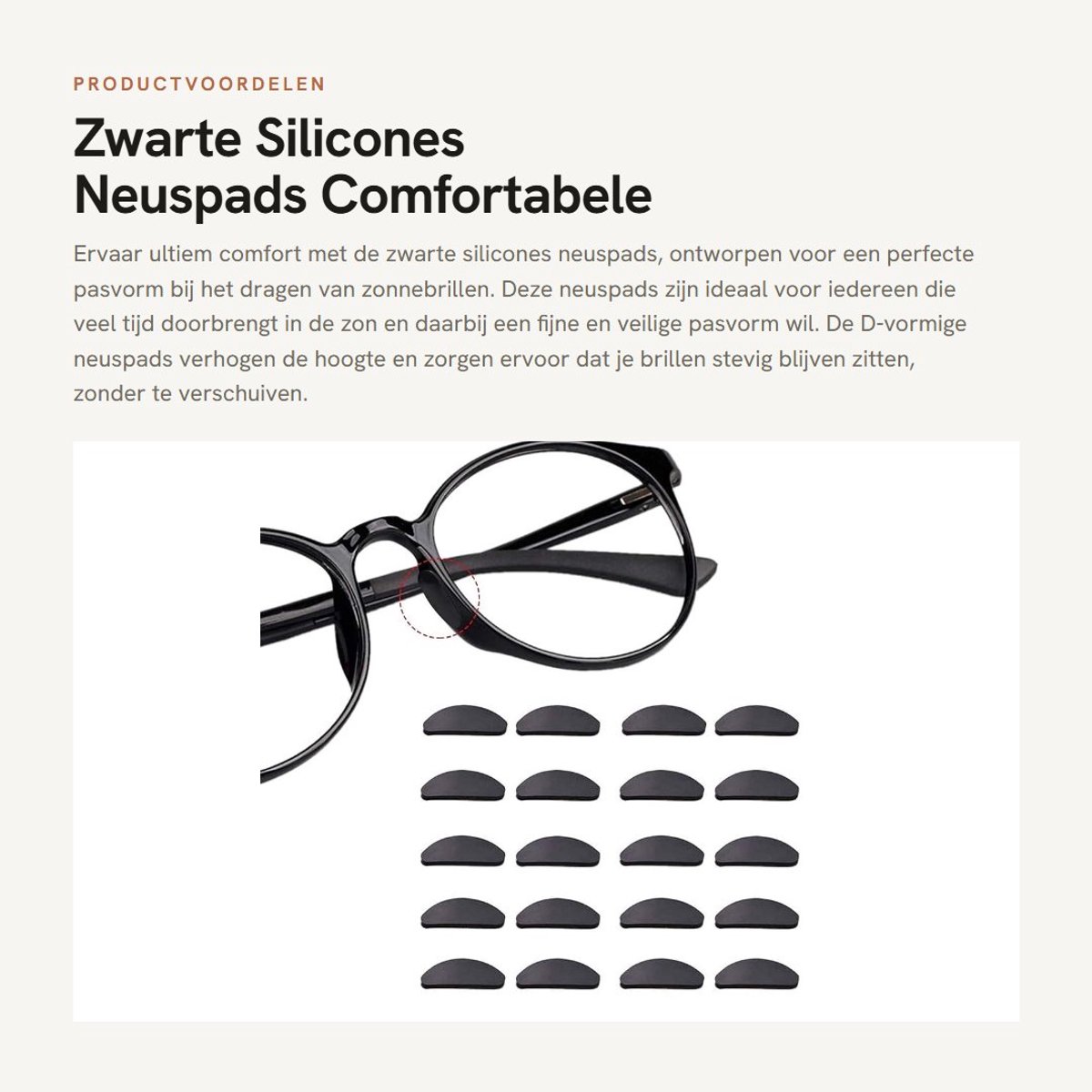 Dailygoods- Neuspads Zelfklevend - Siliconen Antislip - 12 Paar - Verstelbaar - Comfortabele Pasvorm - Geschikt voor Zonnebrillen - Brilpads