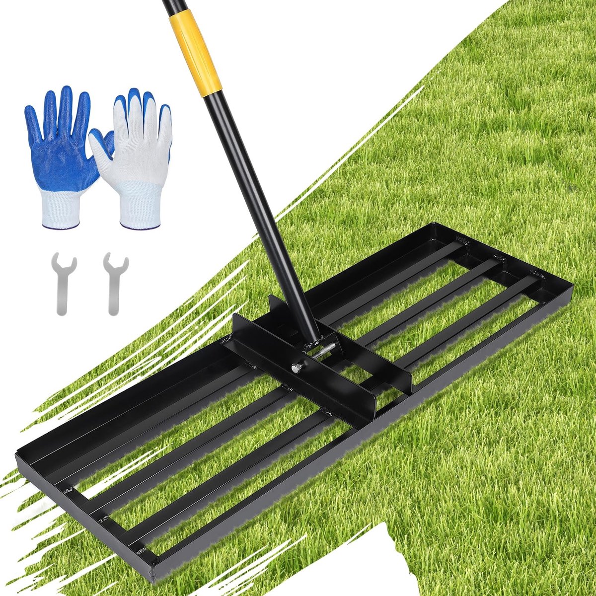 Dailygoods- Gazonrakel 75 x 26 x 182 cm - Roestvrij Stalen Nivelleerhark - Gazonschuiver - Tuingereedschap - Versterkte Verbinding - Onkruid Vermijden - Gazonhark